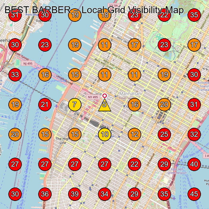 BEST BARBER GeoGrid visibility map for Barber Shop in New York